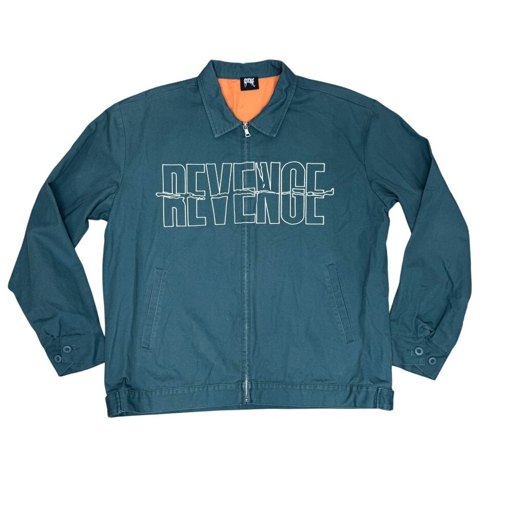 Psycho Revenge Embroidered Green Canvas Work Jacket Men's Size XL